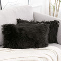 Wlnui Set Of 2 Lumbar Black Decorative Pillow Covers New Luxury Series Merino Style Faux Fur Fluffy Throw Pillow Covers Fuzzy Cu