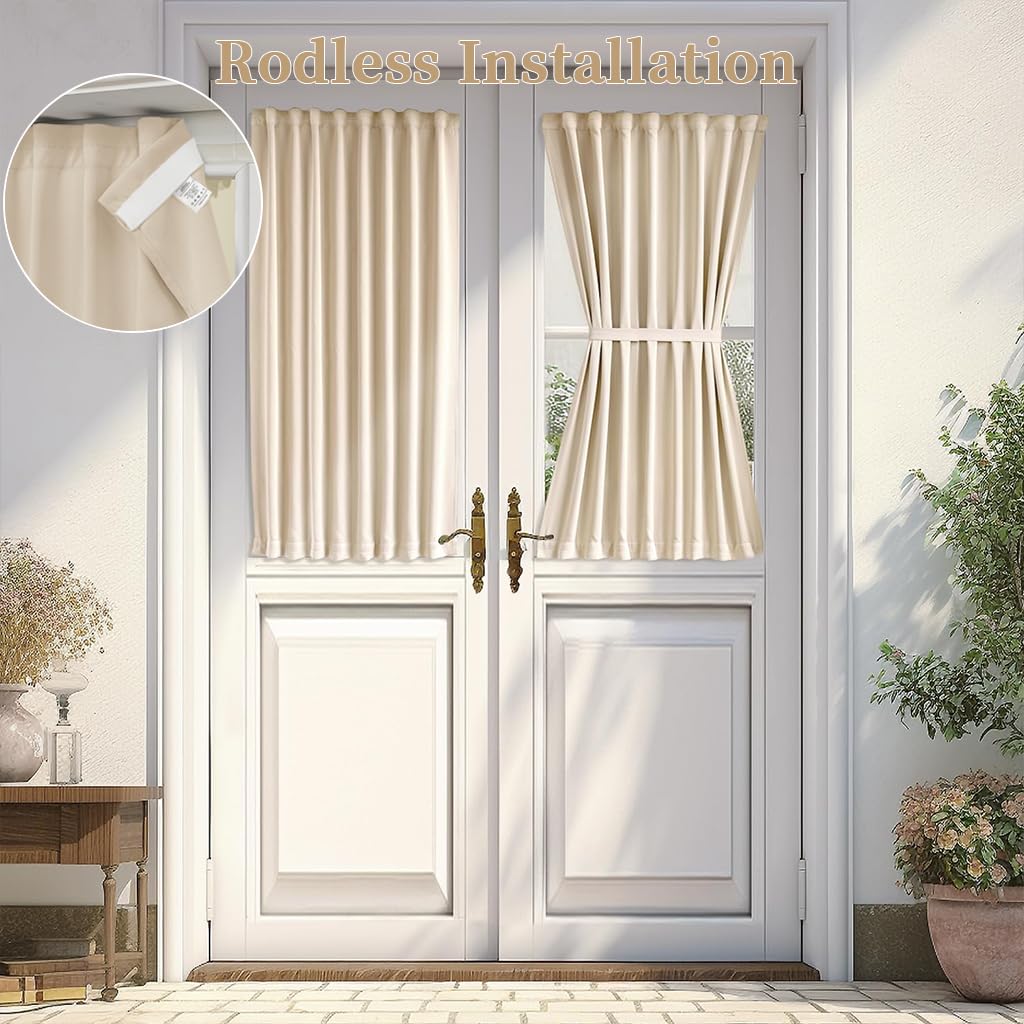 Vatge French Curtain Small Door Window Curtains for Privacy Sidelight Curtains for Front Door, 1 Panel, W25 x L40, Light Beige