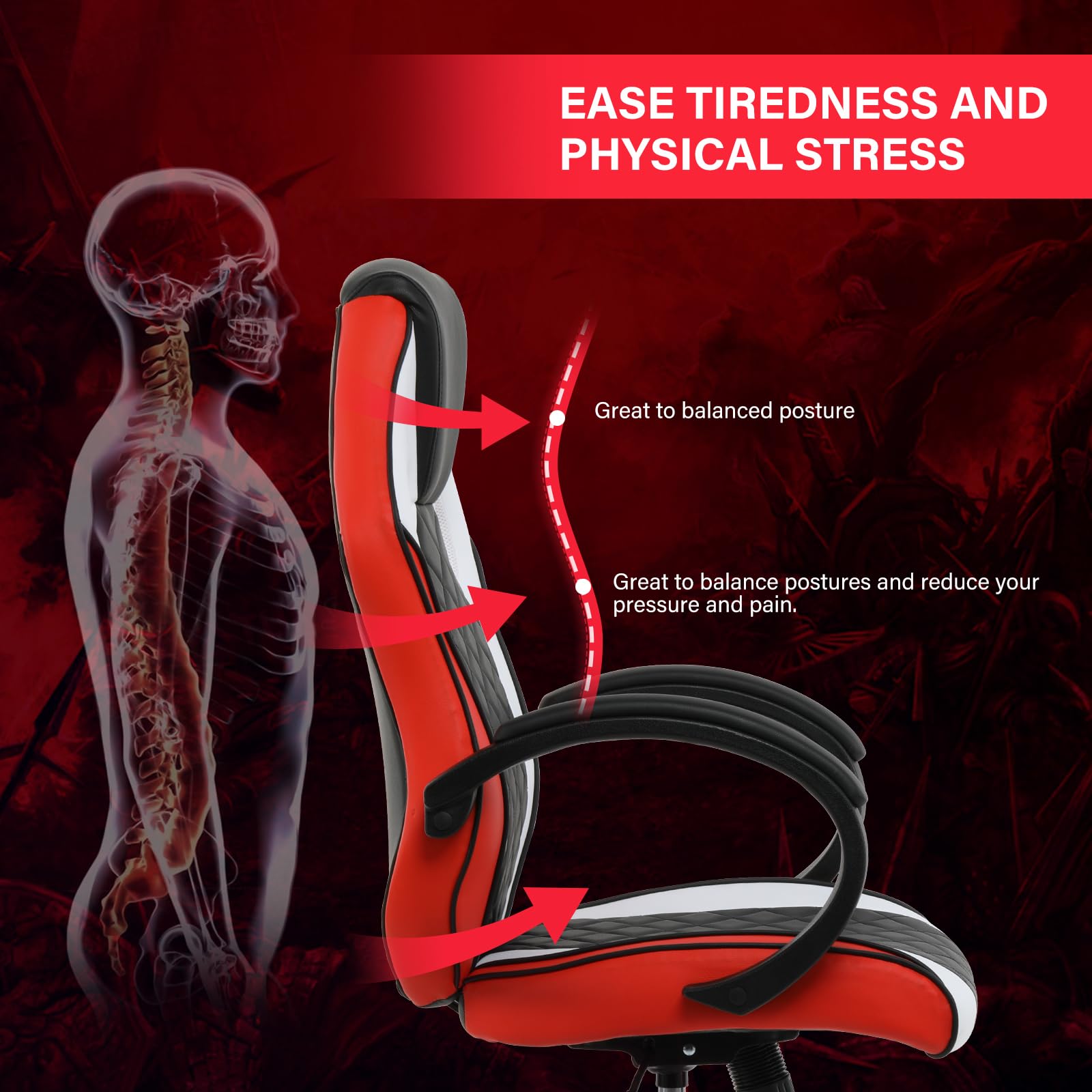 Yssoa Gaming Chair, Ergonomic Computer Chair,Backrest And Seat Height Adjustable Video Game Chair,Swivel Recliner Office Chair, Breathable Leather Seat