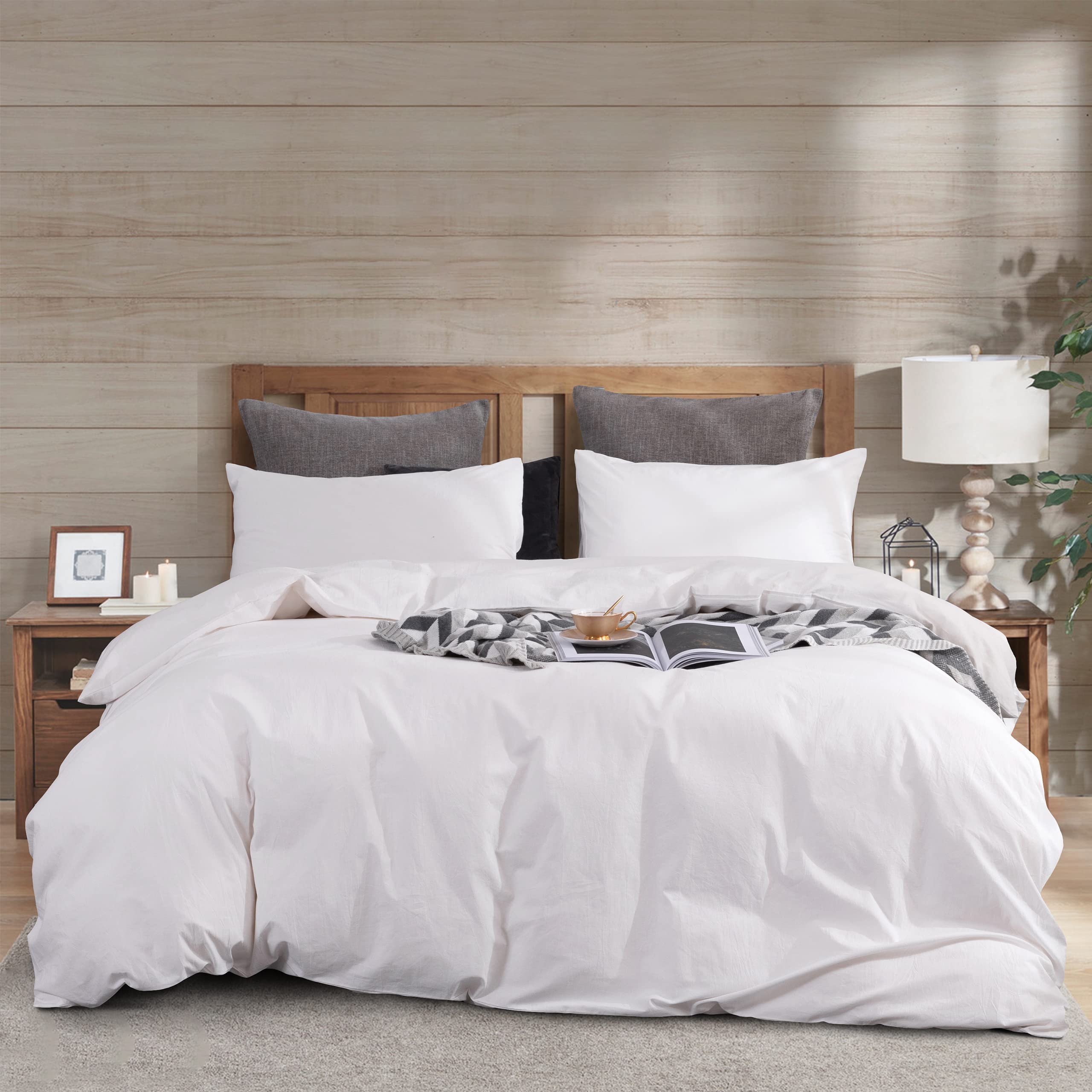 Ventidora 3 Piece Duvet Cover Set Cal King Size,100% Organic Washed Cotton Linen Feel Like Textured, Luxury Soft And Breatheable
