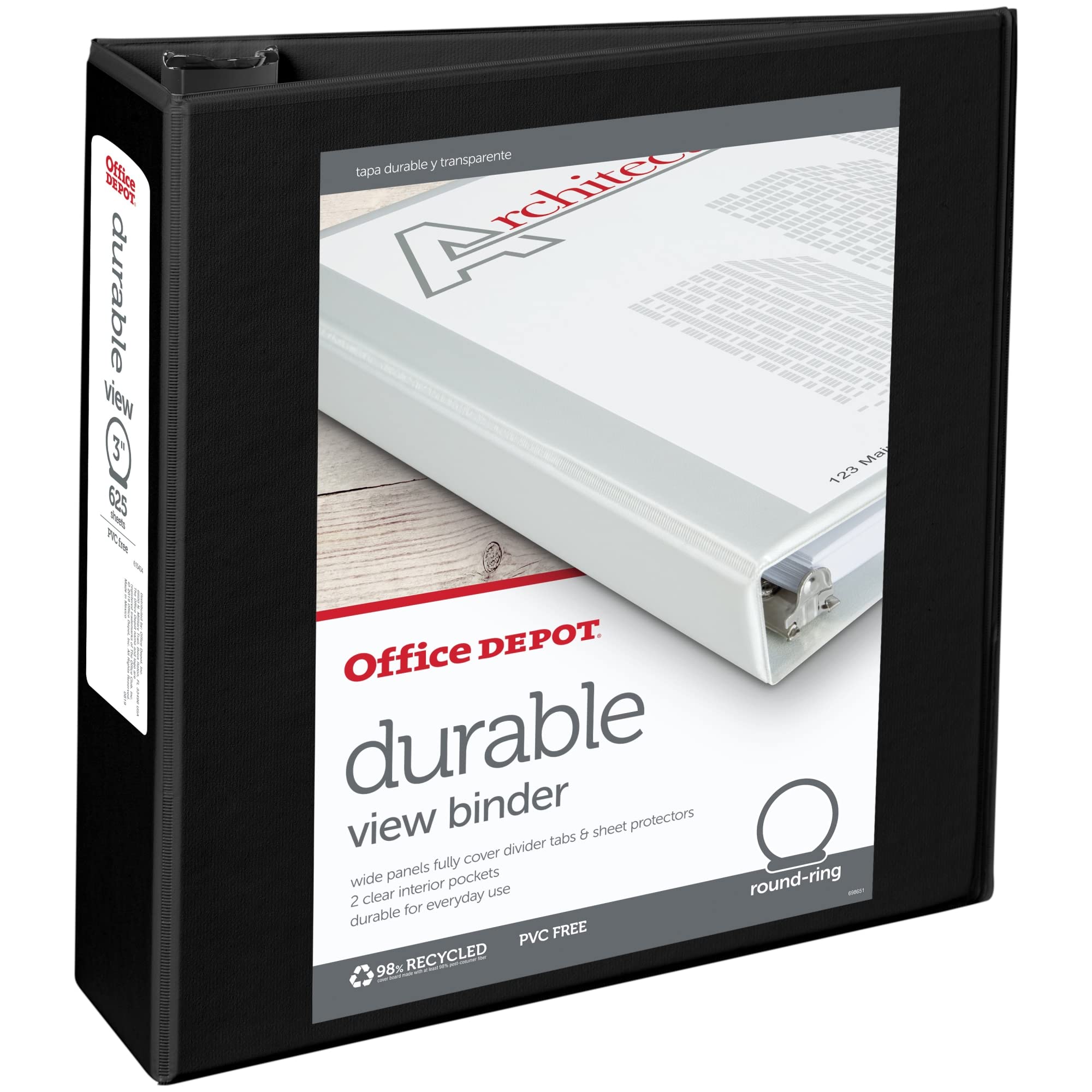 Officemax Durable View Binders With Round Ring 3', Black