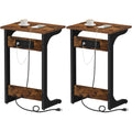 TUTOTAK C Shaped End Table with Charging Station, Set of 2, Couch Table, Tv Tray Table with 2 USB Ports and Outlets, Sofa Side T