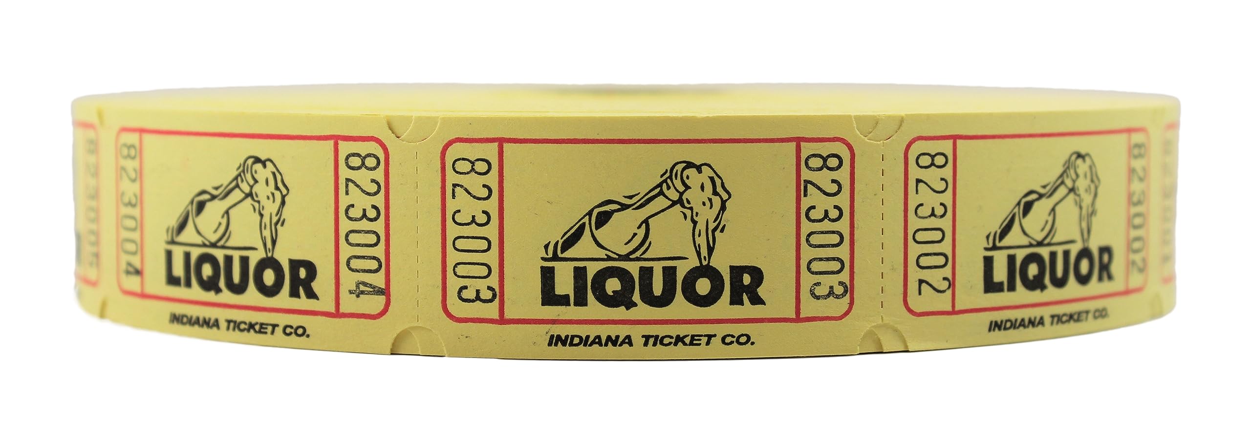 Indiana Ticket Co. Yellow Liquor Roll Tickets, 2000 Per Roll, Single Roll, 1X2 Tickets For Free Liquor Giveaways