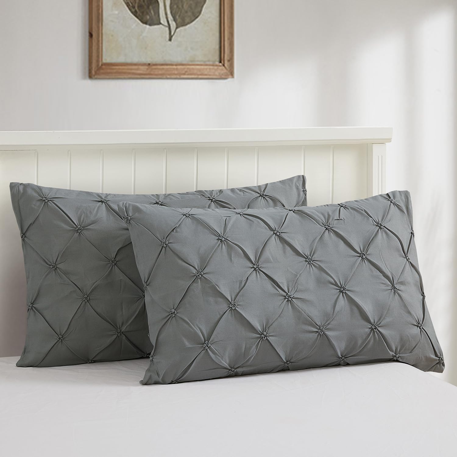 Vaulia Lightweight Soft Microfiber Pillow Shams, Well Crafted Pinch Pleat, Standard Size (20X26) Grey Color Set Of 2