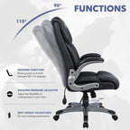 Colamy Leather Executive Office Chair- High Back Home Computer Desk Chair With Padded Flip-Up Arms, Adjustable Tilt Lock, Swivel Rolling Ergonomic Chair For Adult Working Study-Black, Set Of 2