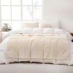 Puncuntex Cream White Throw Blanket 90''  90'' Inches Fuzzy 3D Jacquard Decorative Flannel Fleece Super Soft Plush Cozy Blanket