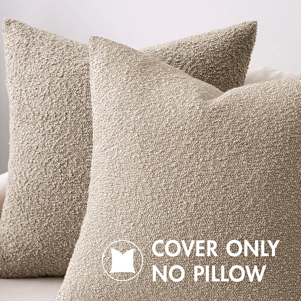 Miulee Pack Of 1 Neutral Throw Pillow Cover 24X24 Inch Decorative Couch Pillow Cover Textured Boucle Accent Solid Pillow Case Soft For Spring Cushion Chair Sofa Bedroom Livingroom Home Decor