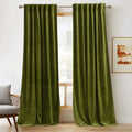 RYB Home Dark Green Curtains 90 inches Long, Plush Velvet Curtains, Thermal Insulated Room Darkening Window Drapes for Living Ro
