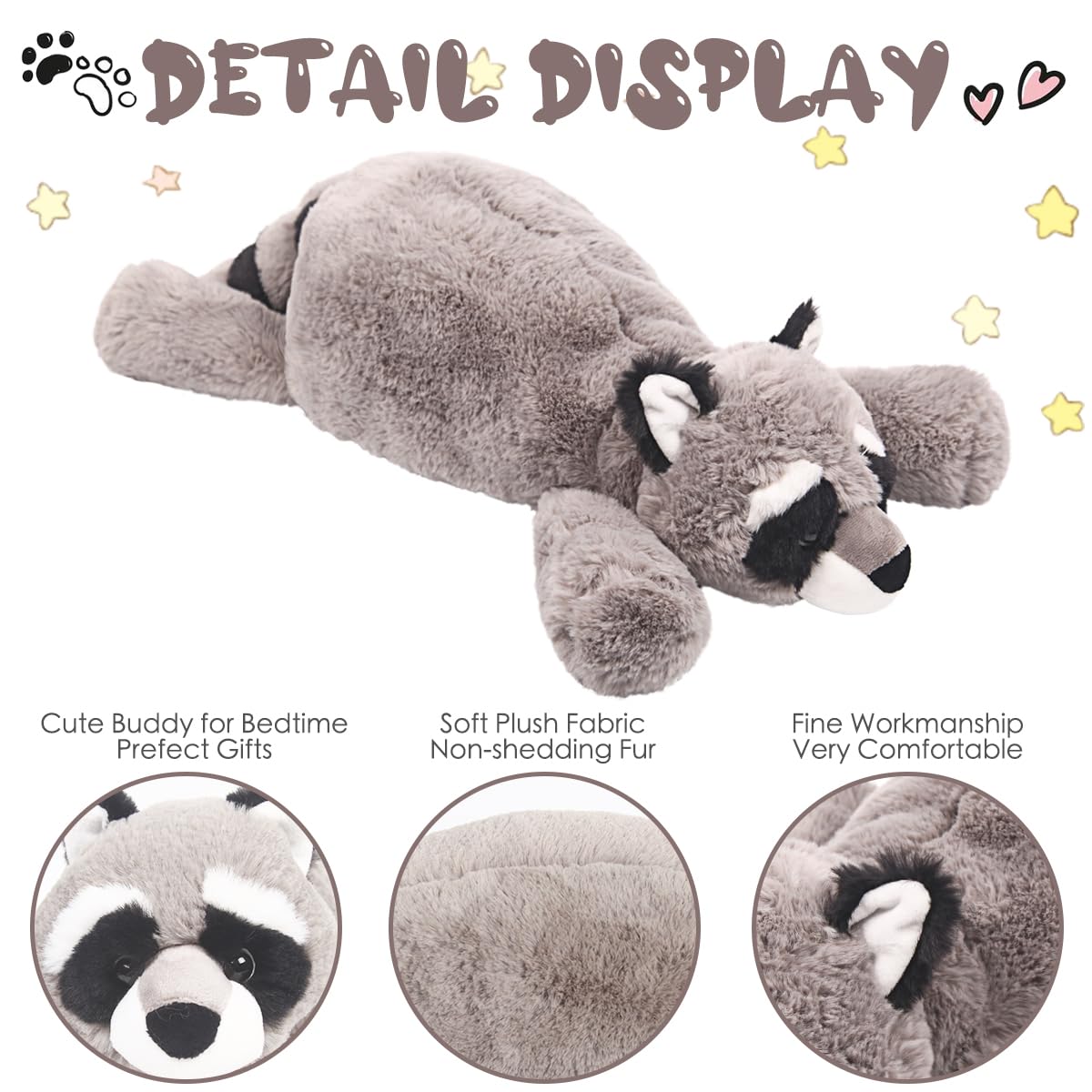 Arelux Soft Raccoon Stuffed Animals:18In Raccoon Plush Cute Cuddly Body Pillow Hug Sleeping Fluffy Wild Animal Toys Bed Decor Pl