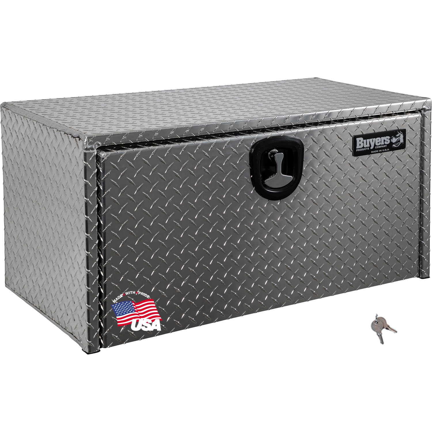 Buyers Products 1705105 Silver Diamond Tread Aluminum Underbody Truck Box With T-Handle Latch, 18 X 18 X 36 Inch, Durable Contra