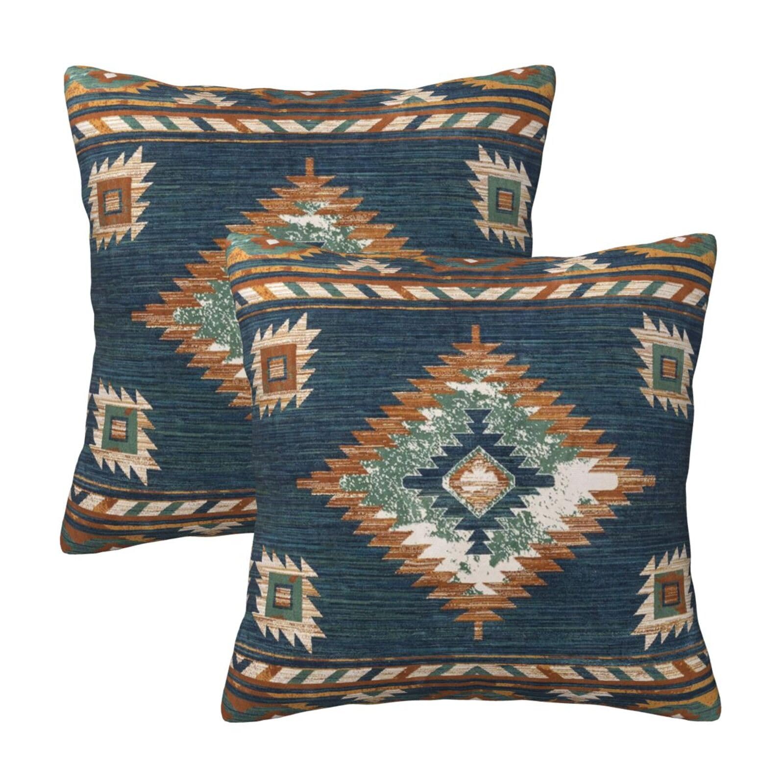 Western Native American Blue Pillow Covers 18X18 Set Of 2, Southwestern Boho Aztec Throw Pillow Covers Outdoor Decorative Pillow