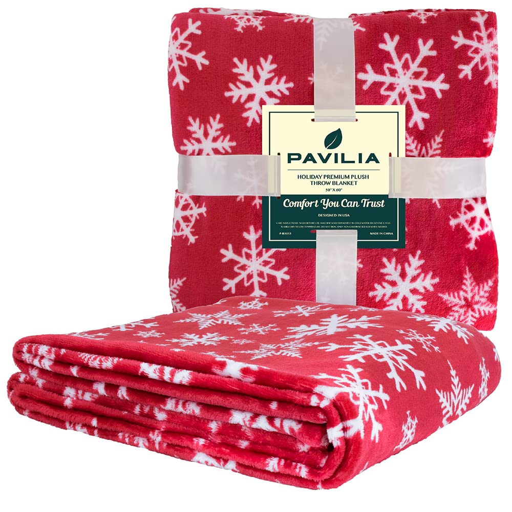 Pavilia Christmas Throw Blanket | Red Snowflake Christmas Fleece Blanket | Soft, Plush, Warm Winter Cabin Throw, 50X60 (Red/Whit