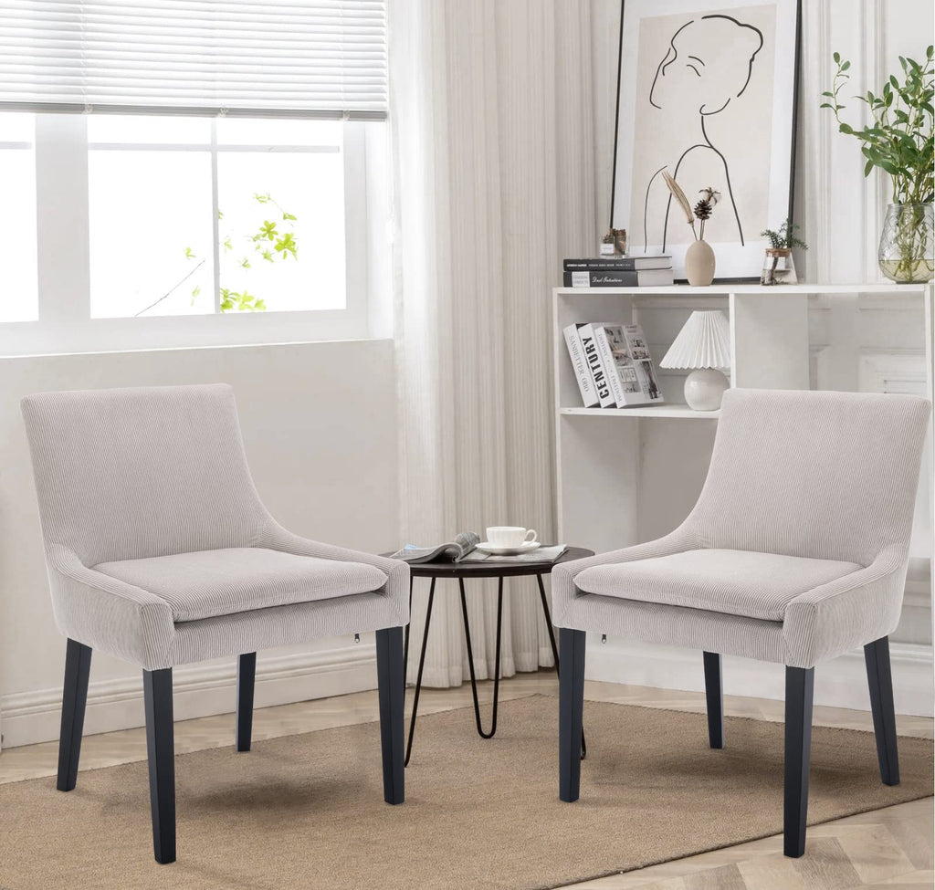 Colamy Modern Dining Chairs Set Of 4, Upholstered Corduroy Accent Side Chairs With Mid Back And Wood Legs For Living Room/Dining Room- Light Green