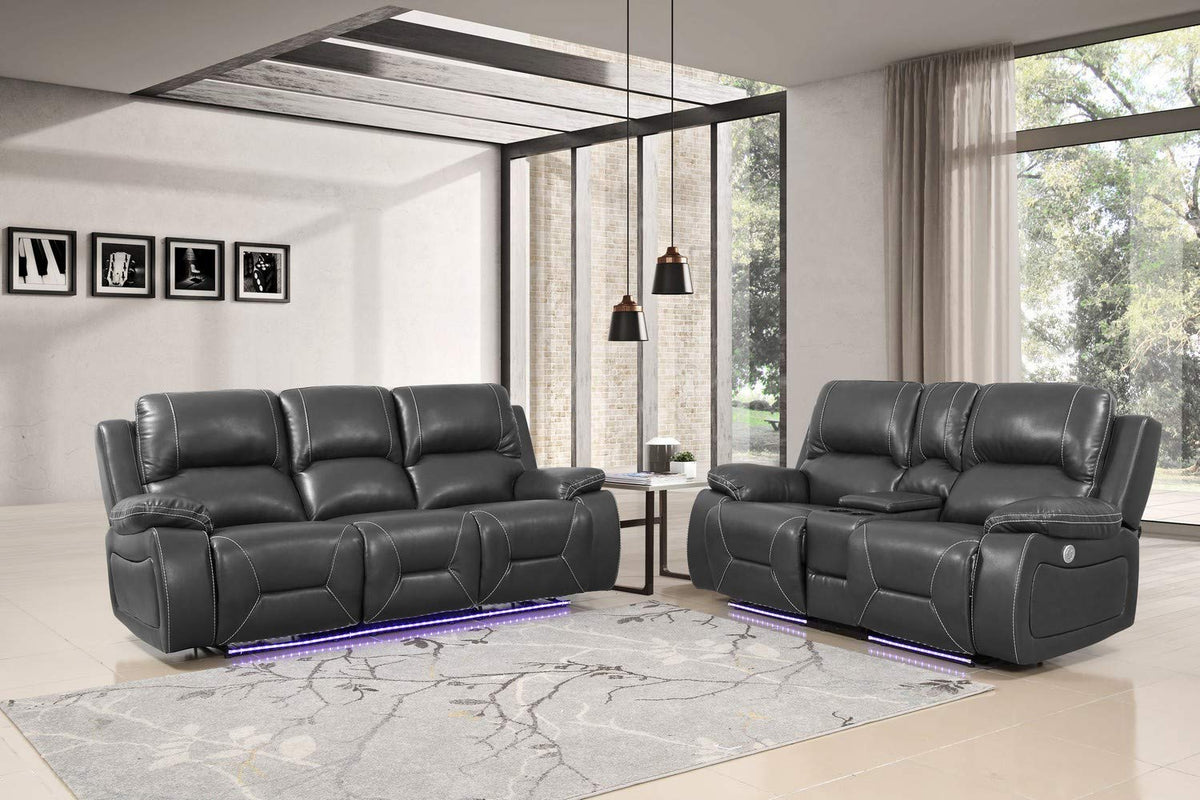 HomeRoots Leather 166' X 80' X 80' Gray Power Reclining Sofa Love