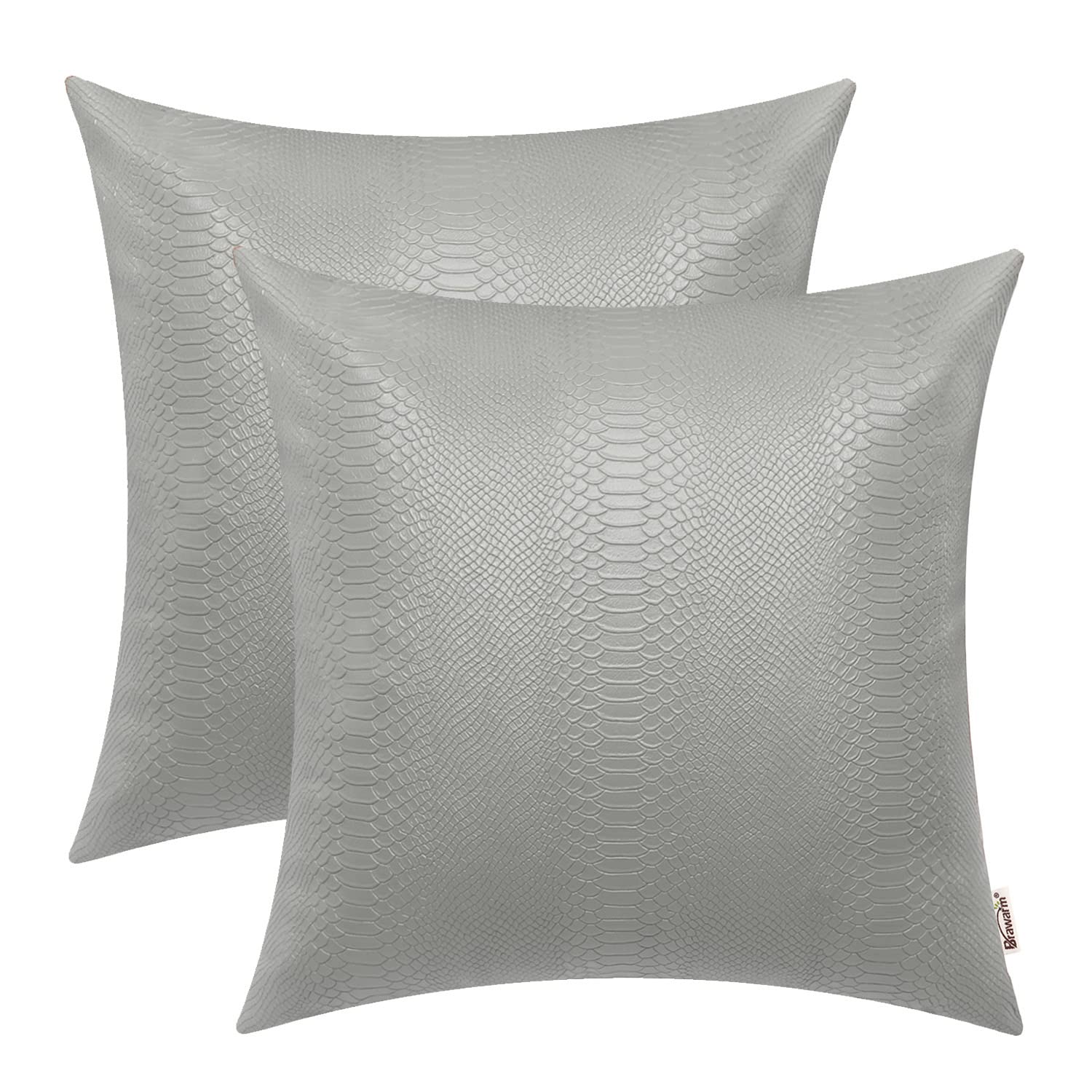 Brawarm Gray Leather Throw Pillows 16 X 16 Inches, Snake Leather Pillow Covers Pack Of 2, Faux Leather Decorative Pillow Covers