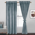 Jiuzhen Stone Blue Velvet Blackout Curtains For Bedroom - 72 Inches Thermal Insualted Room Darkening Rod Pocket Drapes For Offic