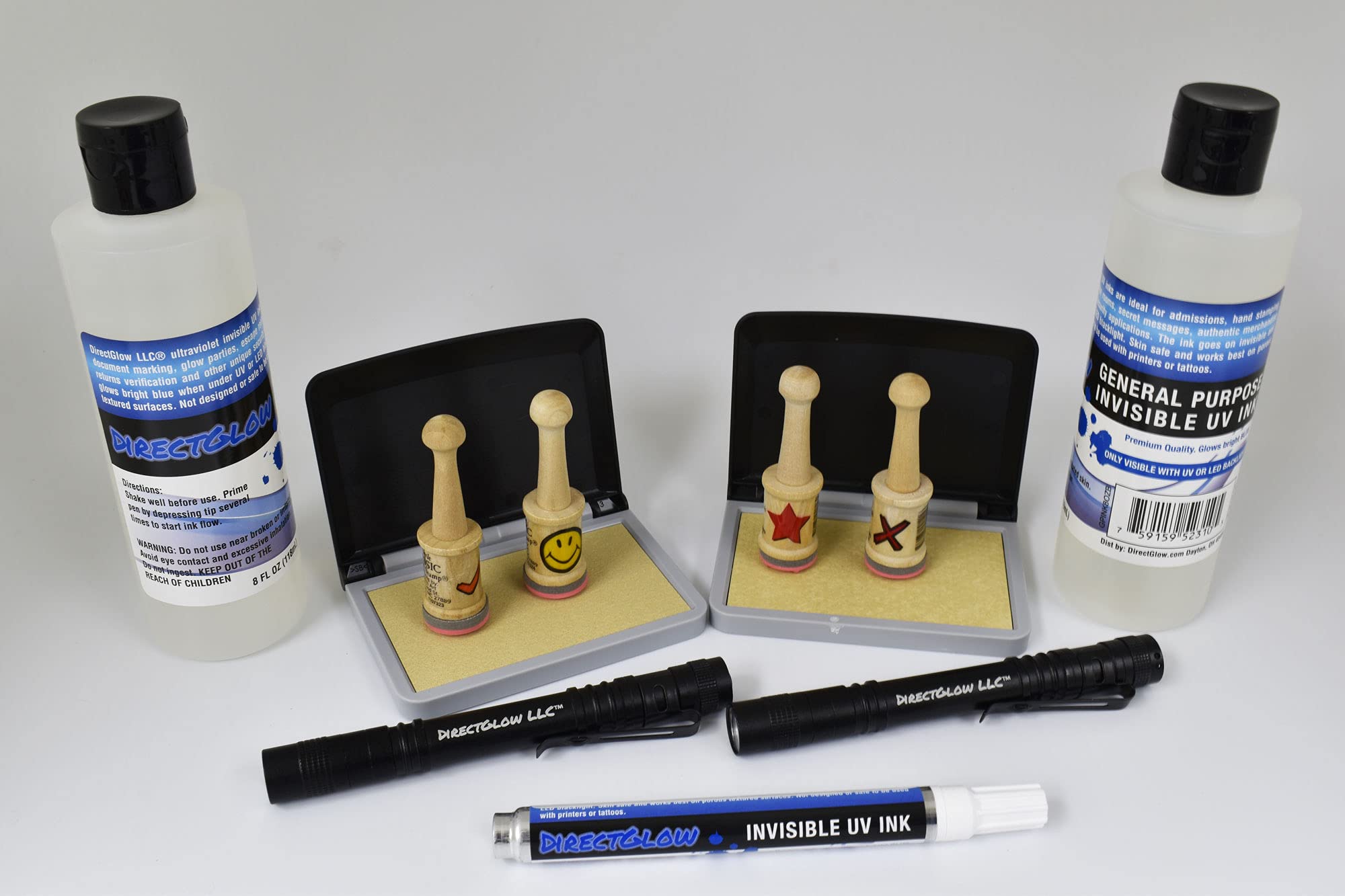 Directglow Black Light Luminous Glow Invisible Blue Uv Ink Security Kit For Secret Marking Hand Stamping Ultraviolet Detection (