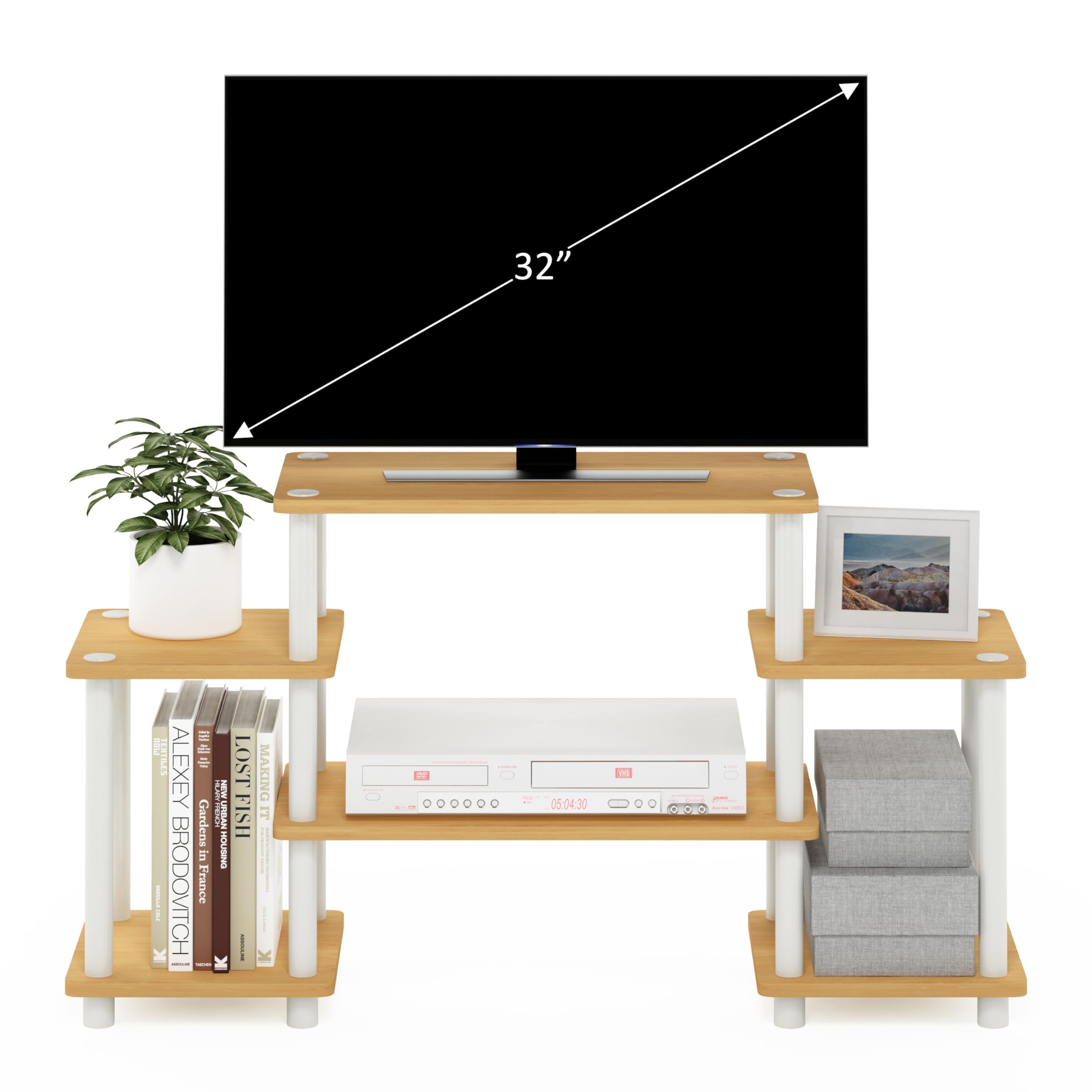 Furinno Turn-N-Tube No Tools Entertainment TV Stands, Beech/White, Square Corner