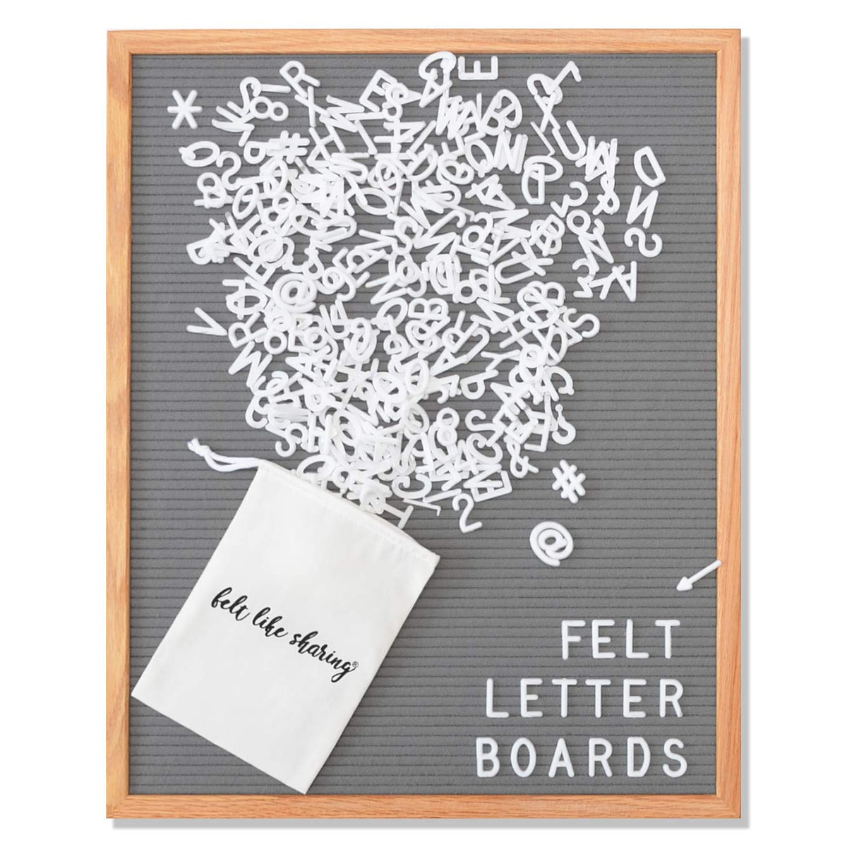 Gray Felt Letter Board 16X20 Inches, Changeable Letter Board Plus 348 White Plastic Letters, Warm Oak Frame Wooden Letter Board
