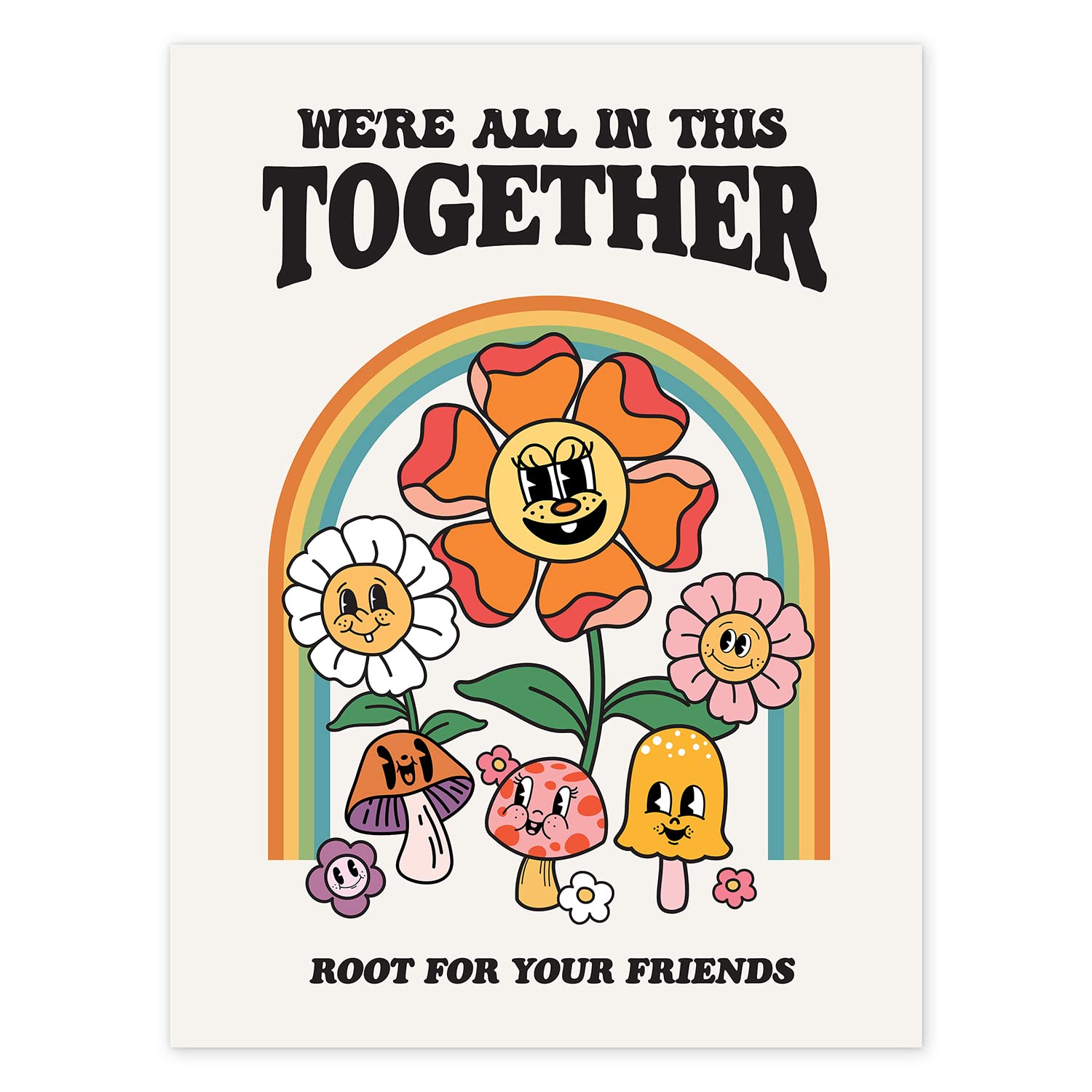 Retro Flower Poster, Groovy Hippie Wall Art, Retro 60S 70S Poster, Positive Quote Wall Art, Cute Room Decor, Cool Wall Decor