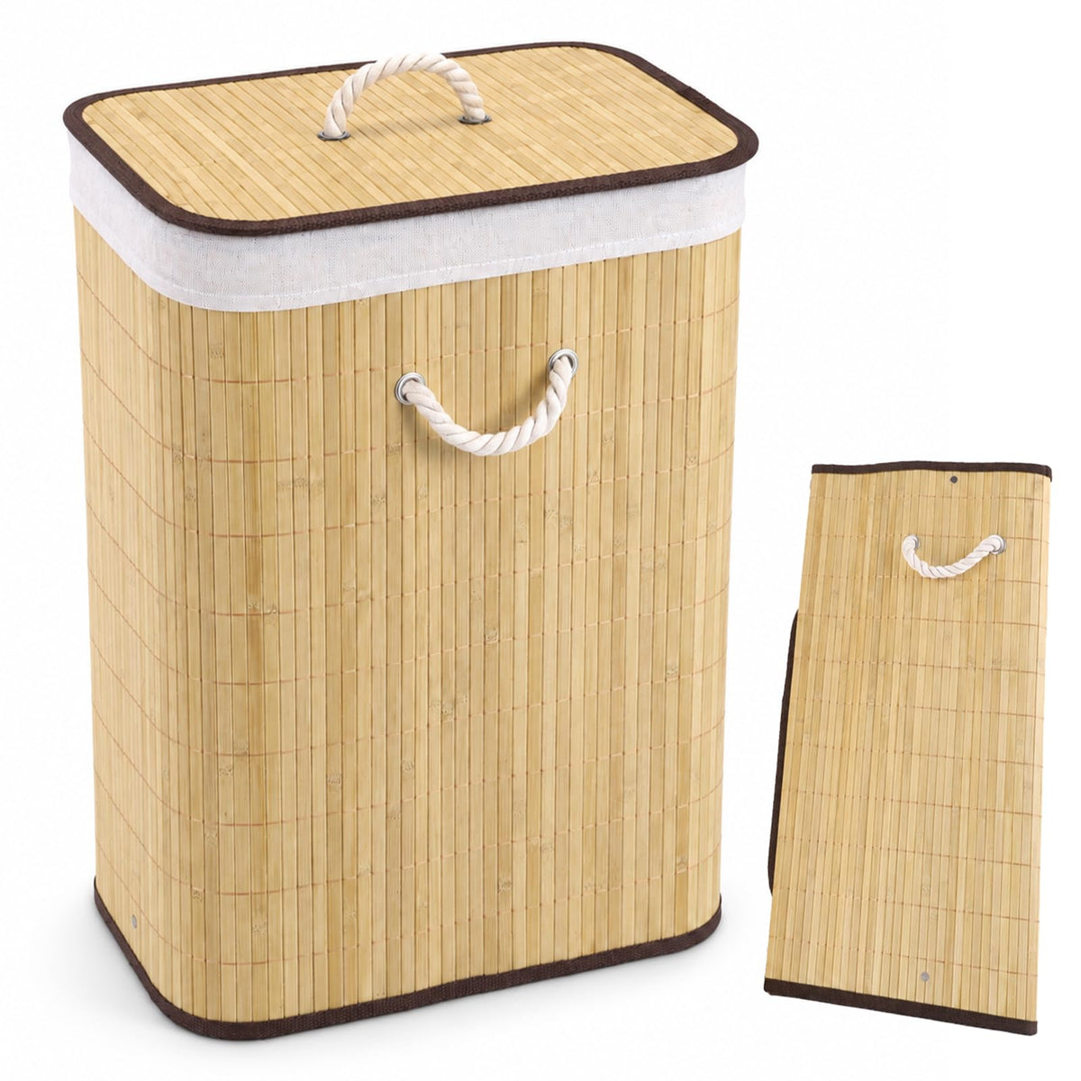 Wood Laundry Hamper with Lid, Foldable Basket, Metal Frame for Bedroom
