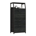 Furnulem Black Dresser With 5 Drawers, Vertical Storage Tower Fabric Dresser For Bedroom, Hallway, Entryway, Nursery, Closet Organizer, Nightstand Bedside Table Furniture, Sturdy Steel Frame, Wood Top