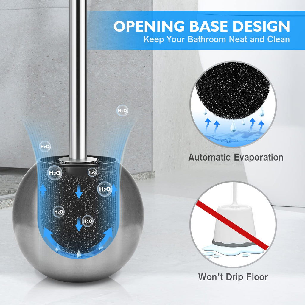 Ixo Toilet Brush And Holder 2 Pack, 304 Stainless Steel Toilet Brush With Extended And Durable Comfortable Brush Handle, Toilet