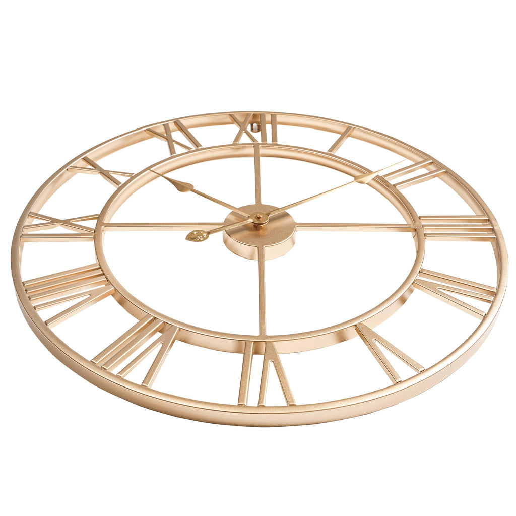 Clxeast Champagne Gold Wall Clock, Large 24 Inch Wall Clocks For Living Room Decor, Metal Roman Numeral Wall Clock,Decorative Wa