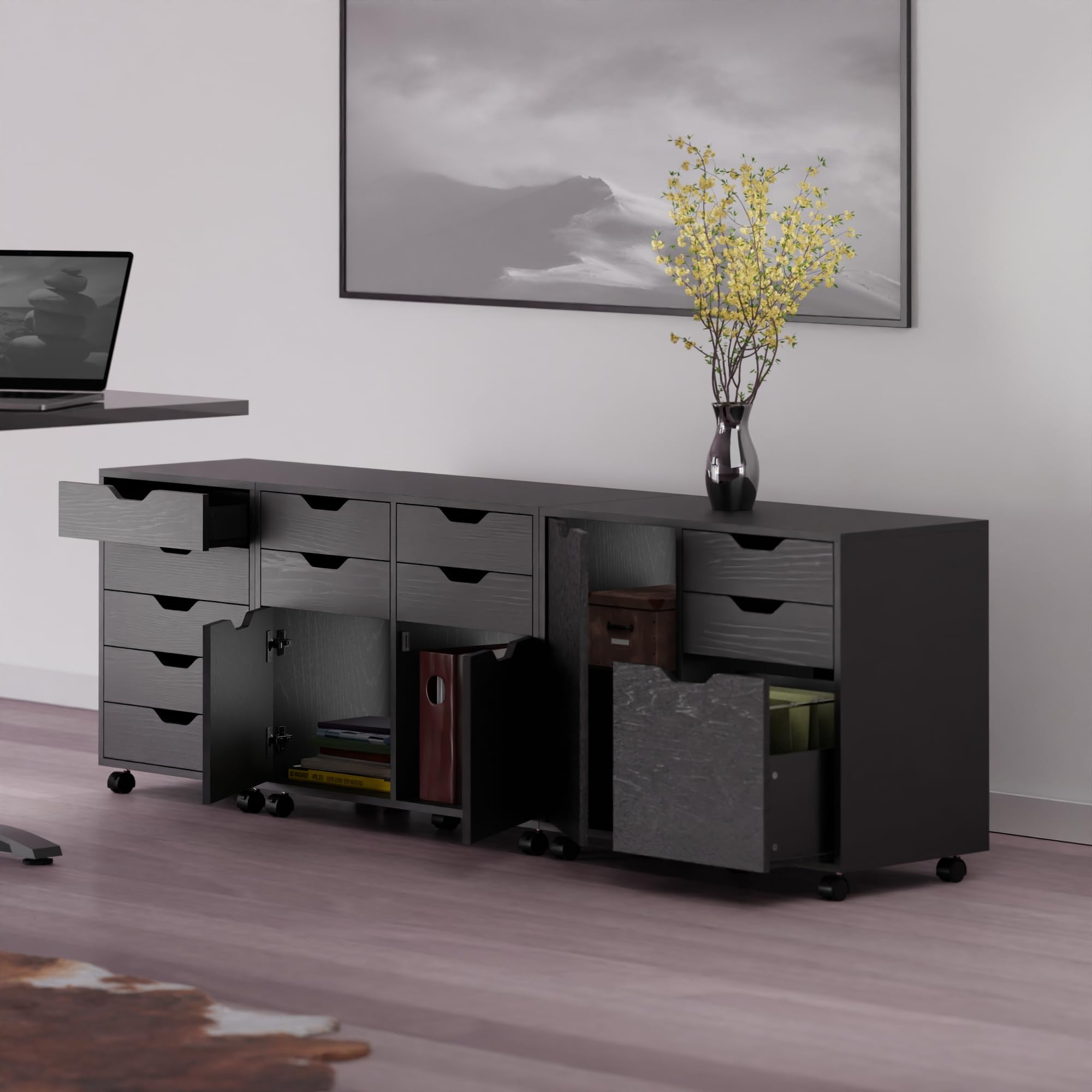 Winsome Wood 20346 Halifax 3-pc Storage Cabinet Set in Black