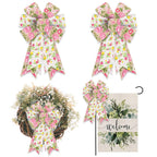 Hying 2PCS Spring Rose Bows for Wreath, Burlap Flower Wreath Bows for Spring Summer D  cor Village Countryside Pink Rose Bows fo
