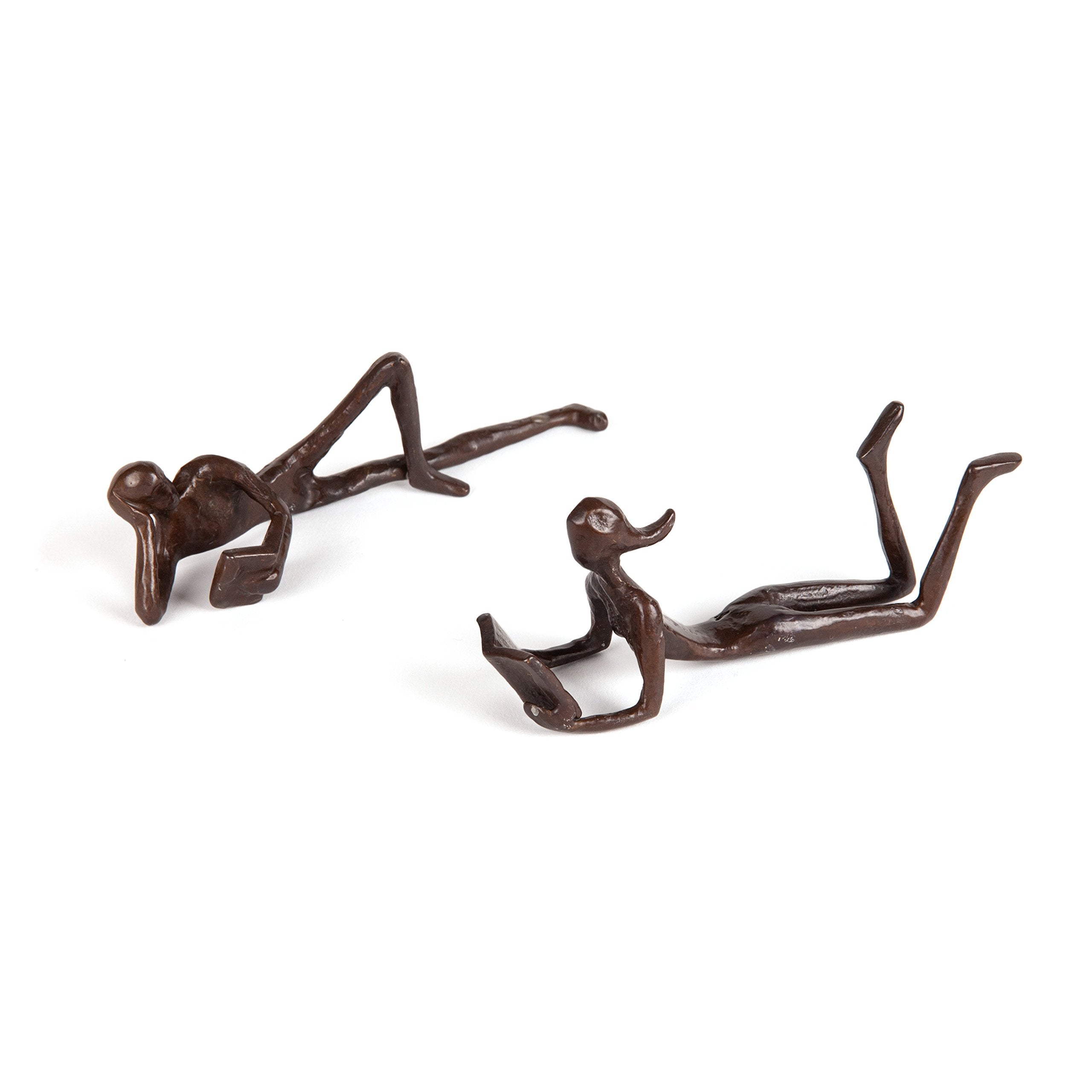 Danya B. ZD17346 Man and Woman Leisurely Reading a Book Bronze Sculptures - Metal Shelf D  cor (2 Piece Set)