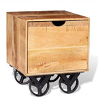 vidaXL Industrial-Style Side Table with Wheels and Drawer, Mango Wood, Compact Square End Table Console for Living Room, Bedroom - Brown