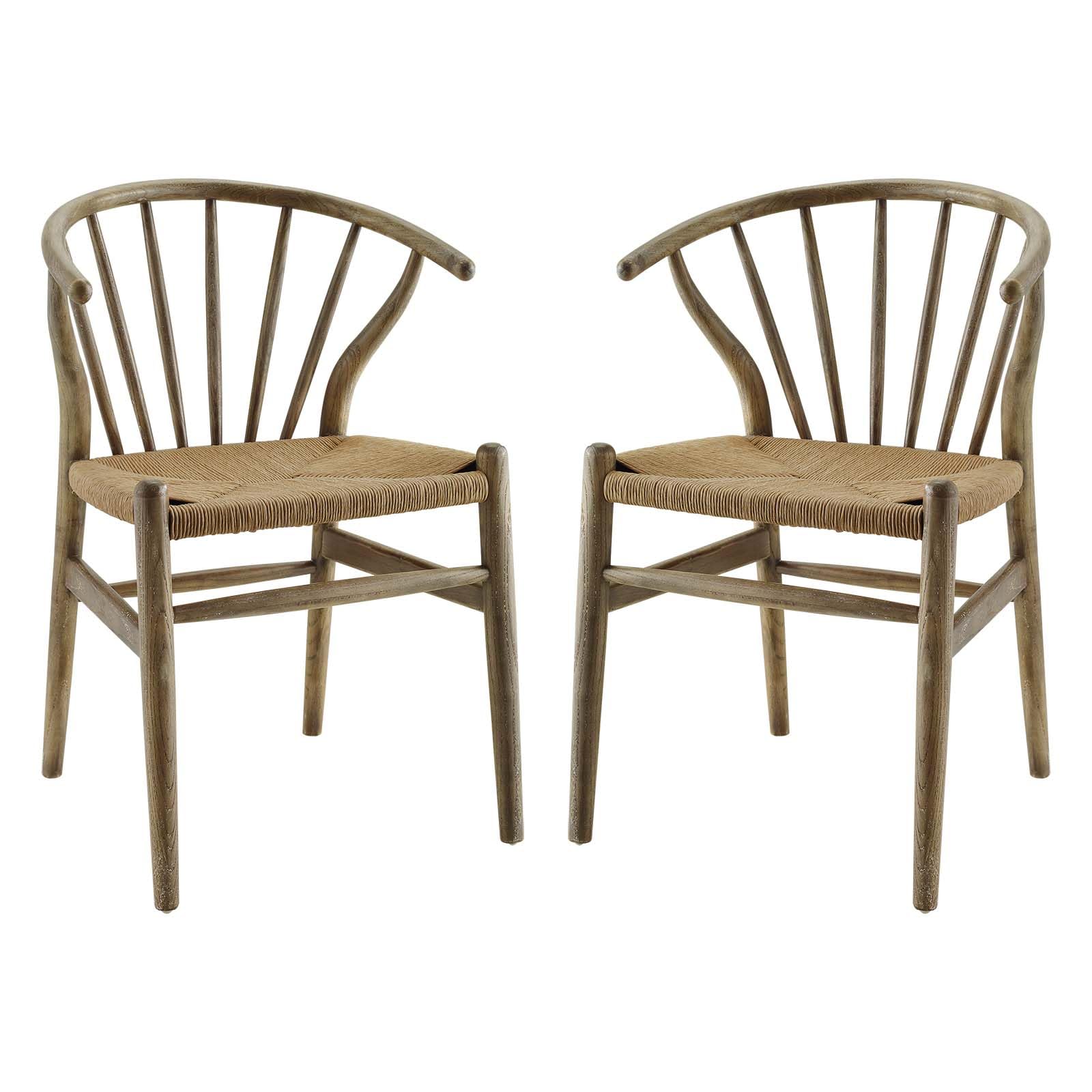 Modway Flourish Mid-Century Modern Rustic Farmhouse Wood Dining Chair Set Of 2 In Gray