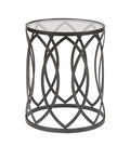 Madison Park Arlo Accent Tables For Living Room, Glass Top Hollow Round, Small Metal Frame Geometric Eyelet Pattern Luxe Modern 
