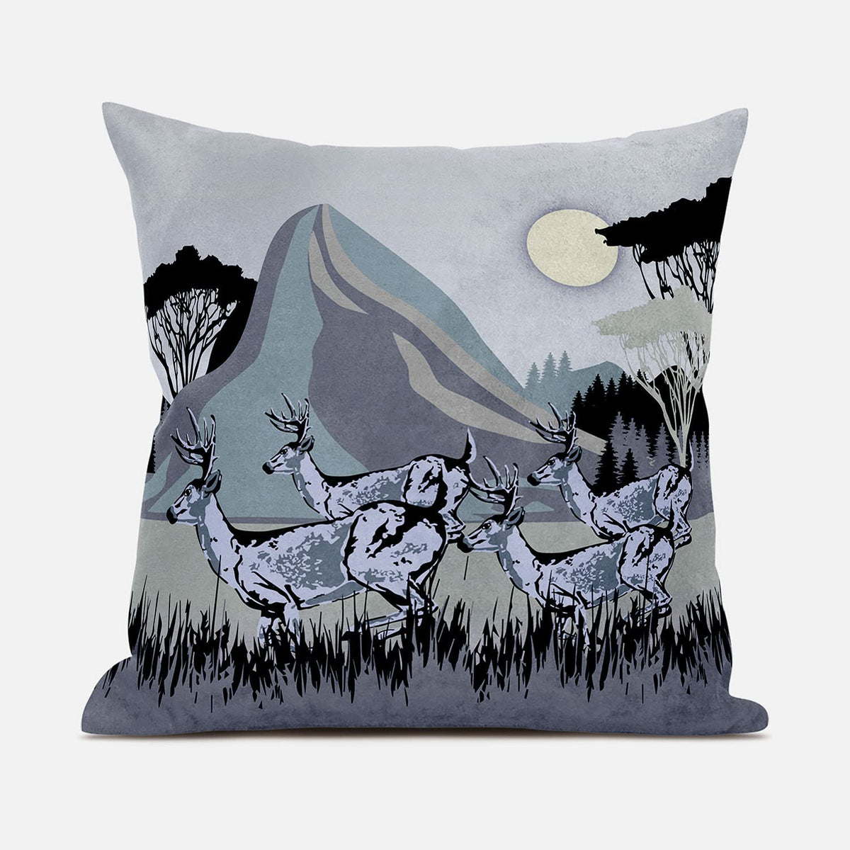 HomeRoots 28x28 Black Gray Deer Blown Seam Broadcloth Animal Print Throw Pillow