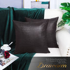 Brawarm Faux Leather Pillow Covers 20 X 20 Inches, Brown Leather Pillow Covers Pack Of 2, Crocodile Leather Decorative Throw Pil