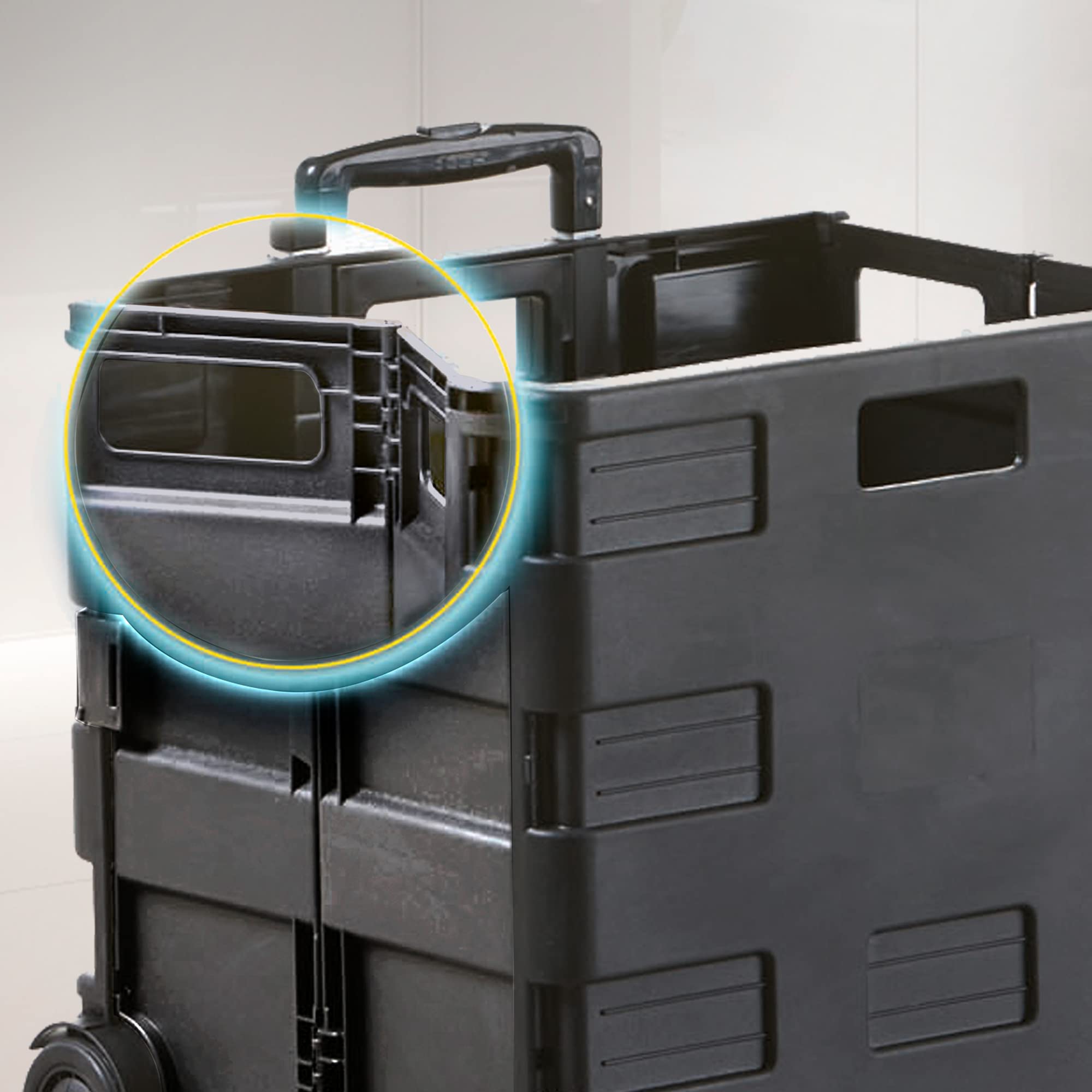 Inspired Living Ultra-Slim Rolling Collapsible Storage Pack-N-Roll Utility-Carts, With Telescopic Handle, For Home, Garden, Shopping, Office, School Use, Medium, Black