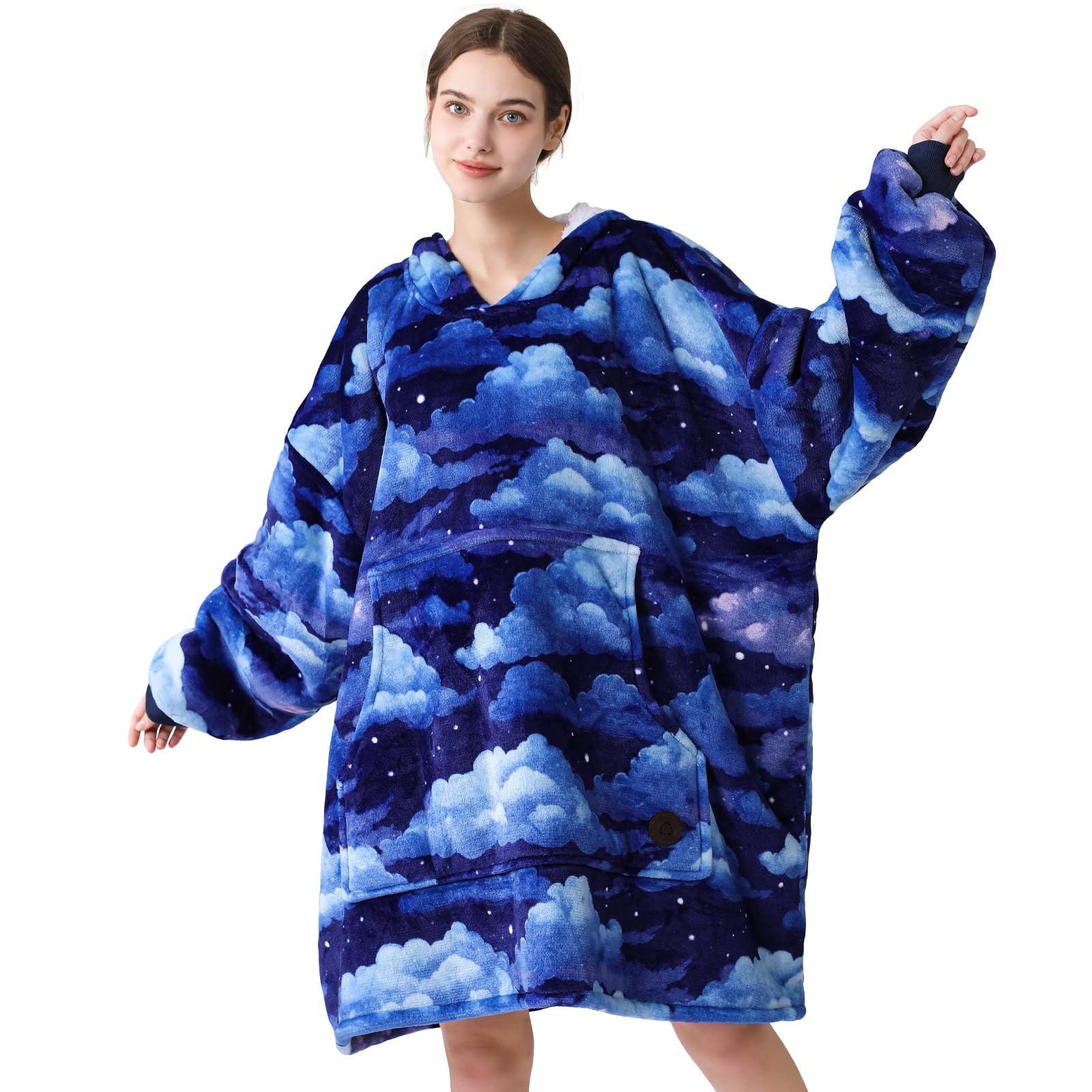 Three Poodle Wearable Blanket Hoodie For Women, Oversized Sherpa Sweatshirt Blanket For Adults Men, Warm Cozy Cloudy Hooded Blan