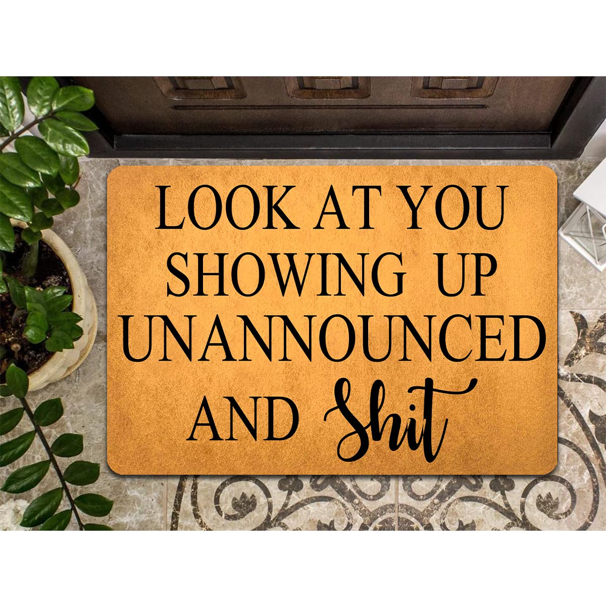 Funny Welcome Doormat Home Decor Rugs Welcome Mat With Rubber Back (18 X 30)Inch Look At You Showing Up Unannounced And Shit Doo