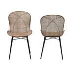 Baxton Studio Bali & pari Sabelle Japandi Greywashed Rattan and Black Metal 2-Piece Dining Chair Set