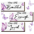 Geelin 3 Pcs Butterfly Wooden Hanging Wall Art Positive Quotes Butterfly Wall Art Prints with Butterfly for Inspirational Word S