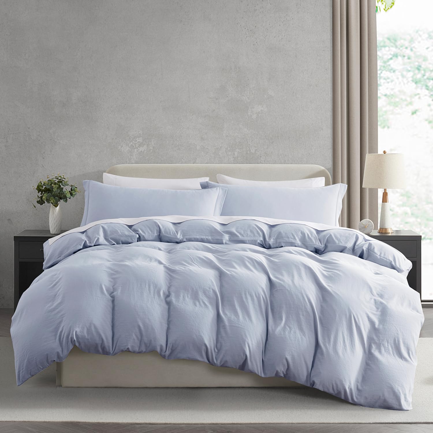Nestl Ice Blue Duvet Cover Full Size - Soft Prewashed Full Size Duvet Cover Set, 3 Piece, With Zipper Closure, 1 Duvet Cover 80X90 Inches And 2 Pillow Shams - No Comforter
