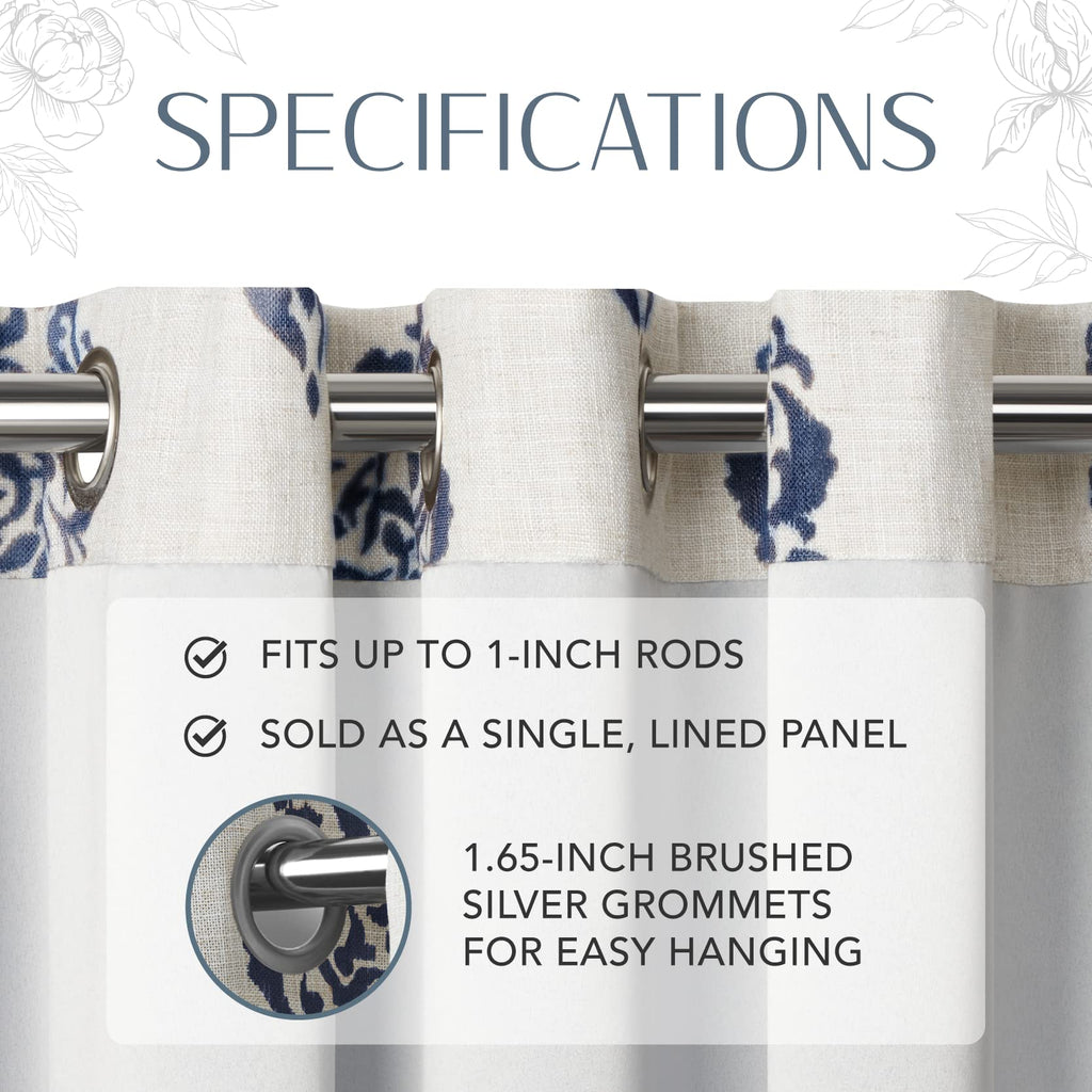 Elrene Home Fashions Navara Medallion Room-Darkening Window Curtain, Single Panel, 52'' X 95'' (1 Panel), Navy