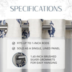 Elrene Home Fashions Navara Medallion Room-Darkening Window Curtain, Single Panel, 52'' X 95'' (1 Panel), Navy