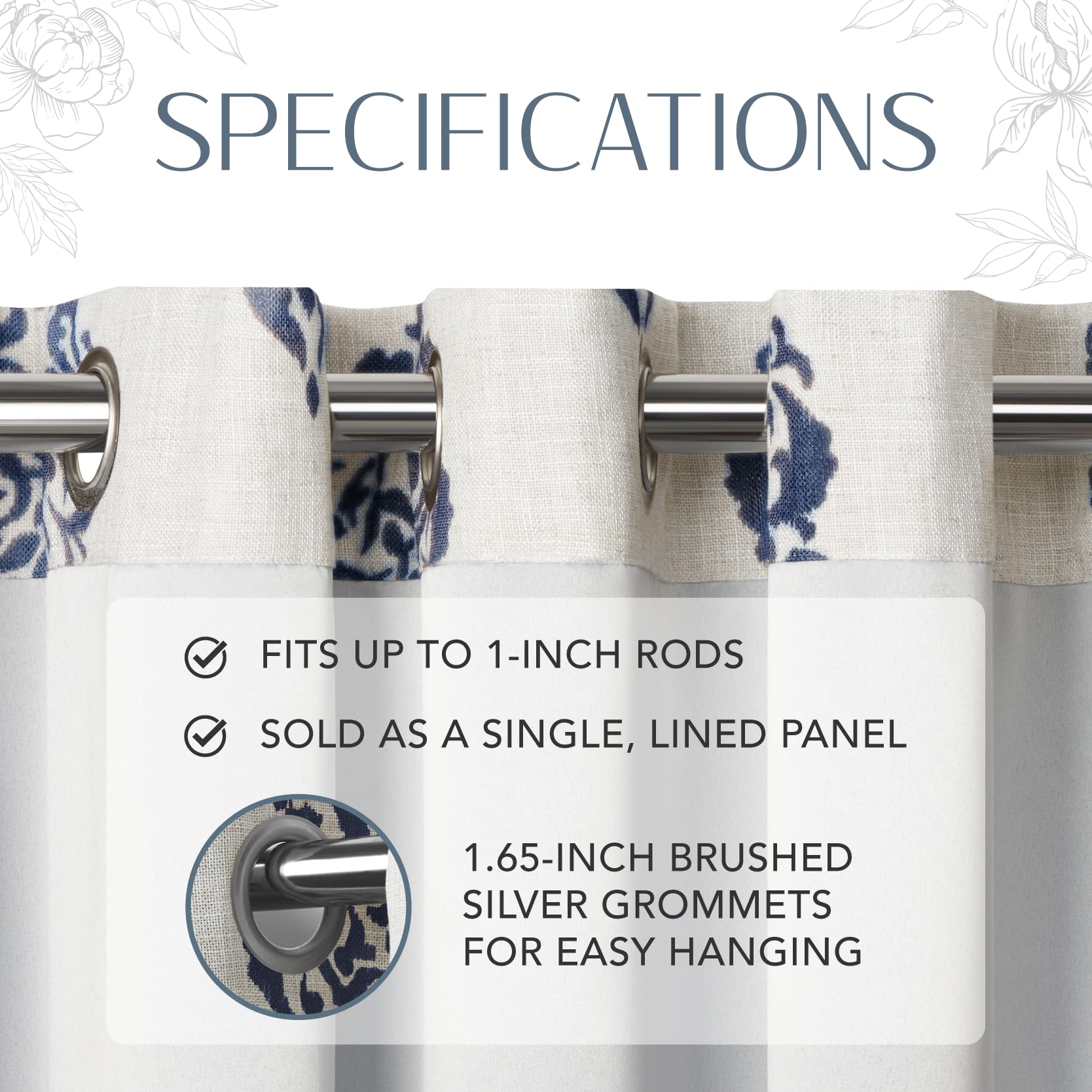 Elrene Home Fashions Navara Medallion Room-Darkening Window Curtain, Single Panel, 52'' X 95'' (1 Panel), Navy