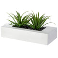 MyGift 10 Inch Artificial Green Grass Plants in White Wood Decorative Planter Pot - Faux Greenery in Rectangular Wooden Containe