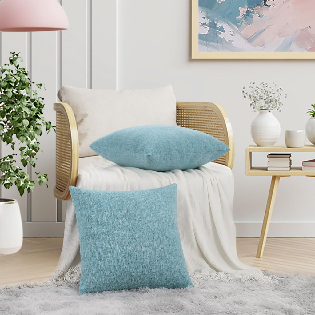 Decoruhome Decorative Throw Pillow Covers 26X26 Set Of 2, Farmhouse Chenille Pillow Covers, Square Soft Pillow Covers For Couch Sofa Bed, Turquoise