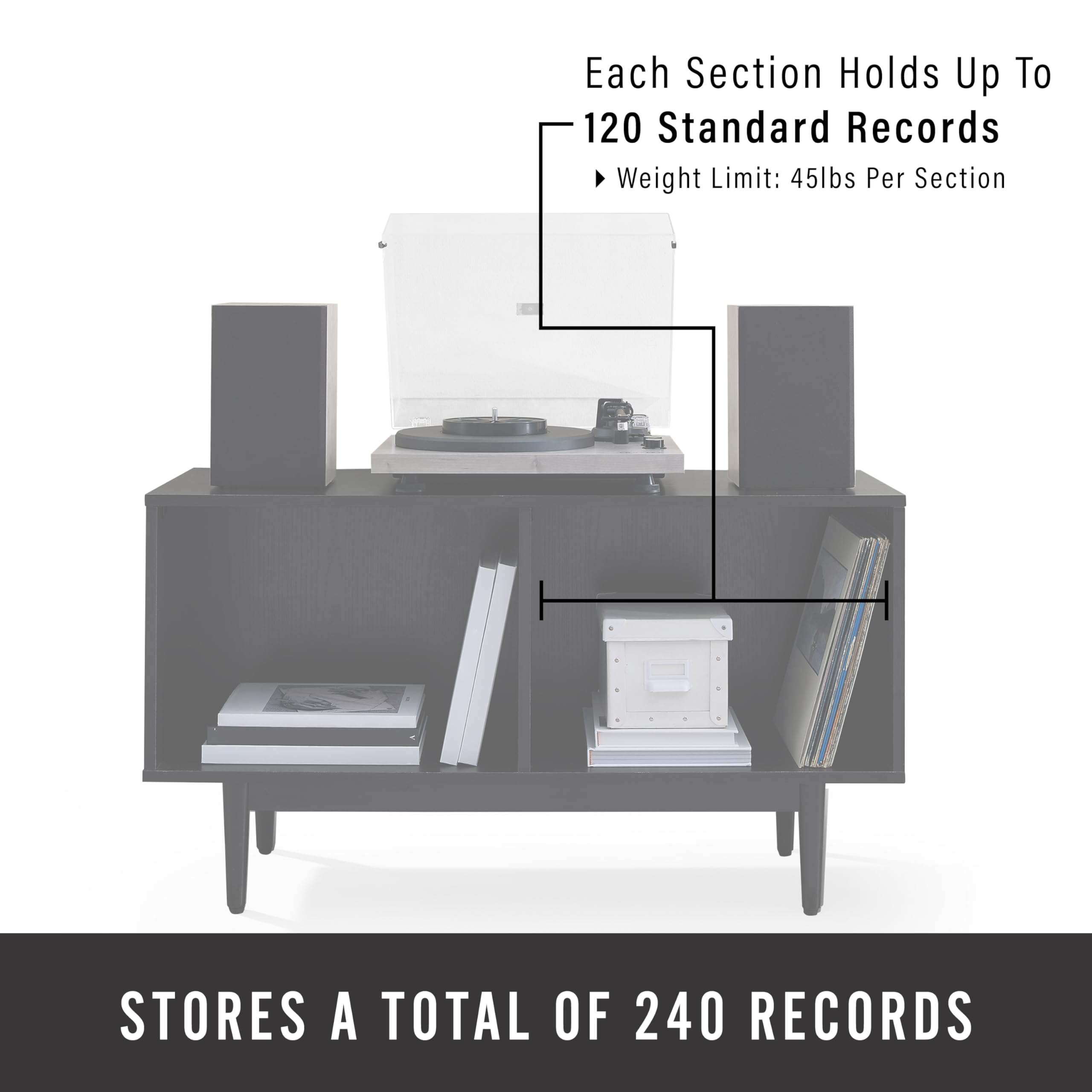 Crosley Furniture Liam Medium Vinyl Record Storage TV Stand and Entertainment Center, Media Console, Black