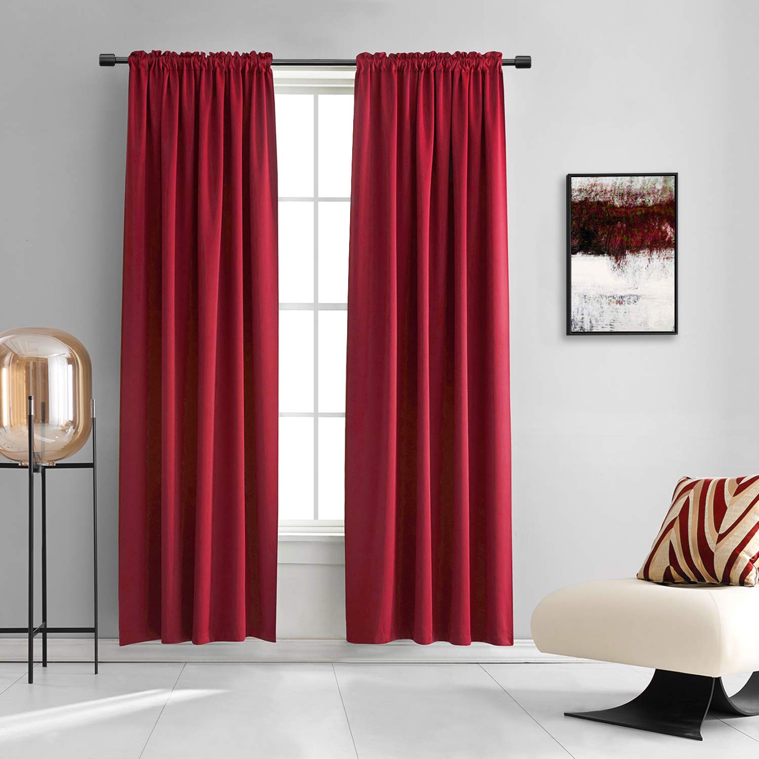 Donren Red Bedroom Blackout Drapes Insulating Room Darkening Rod Pocket Curtain Panels (42 By 84 Inch,2 Panels)