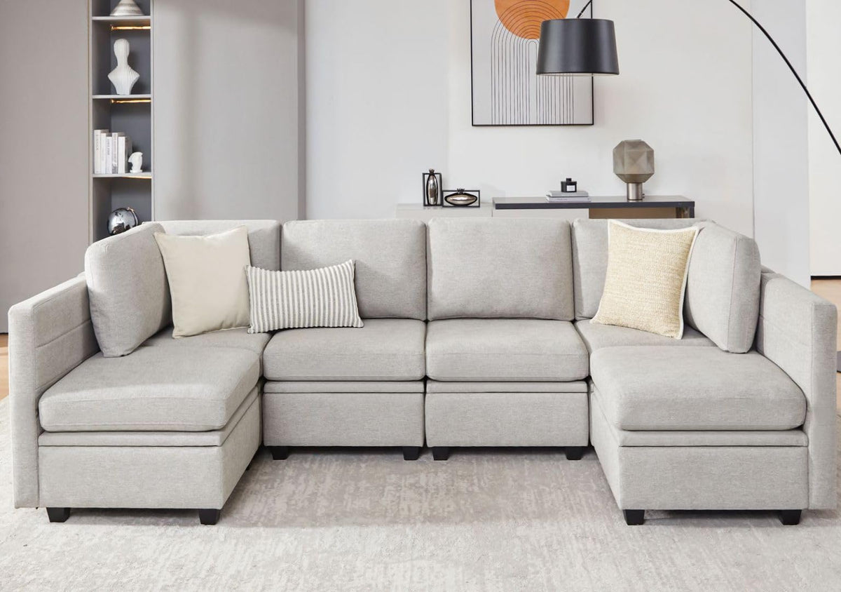 Weture Modular Sectional Sofa With Storage, U Shaped Sectional Couch For Living Room, Convertible Modular Sofa Couch With Ottomans, High Supportive & Soft Sponge, 6 Seat, Grey